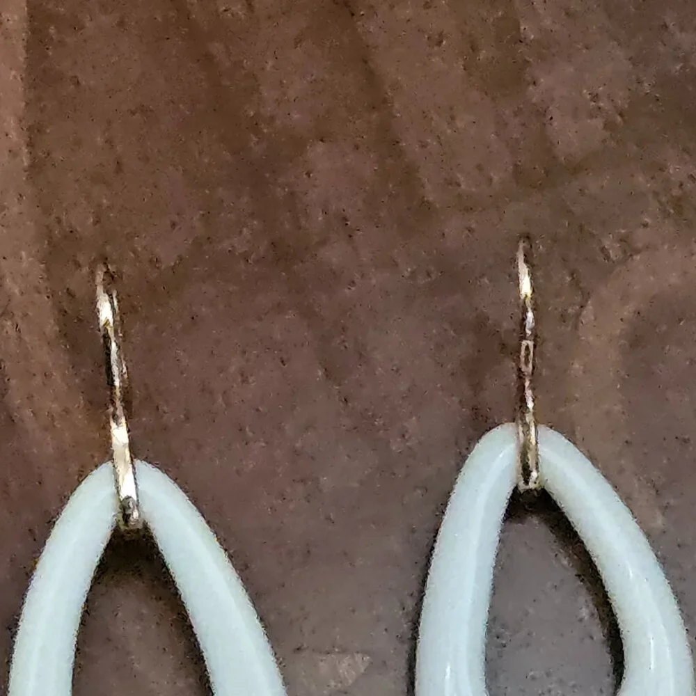 RARE MAYORS BIRKS WHITE AGATE STONE LINKS 18k ROSE GOLD DROP DANGLE EARRINGS